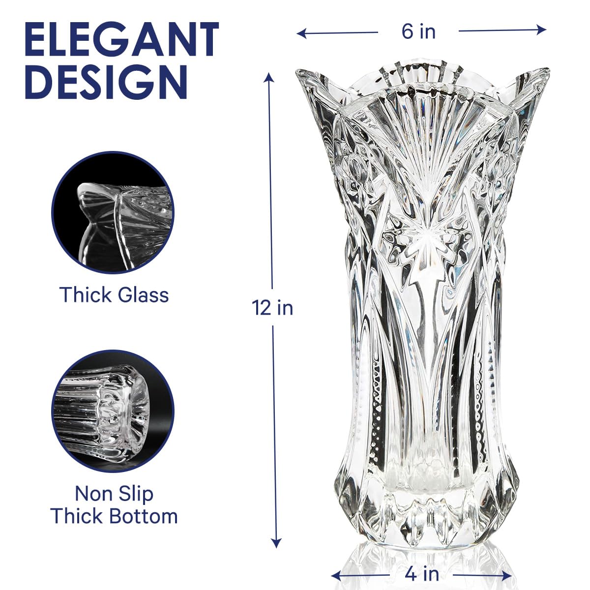 CS Crystal Vase 12-inch high, Cabbage Design, for Flowers & Decor. Lovely Nice Shiny Piece. Perfect as a Gift, Suitable for All Occasions