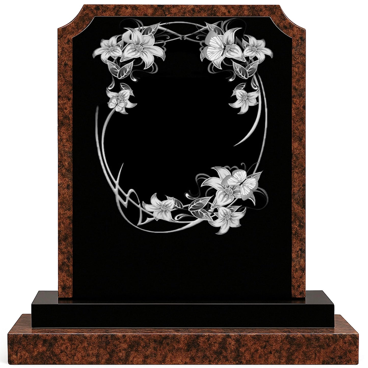 Granite Headstone for Cemetery – Upright Black Memorial Monument with Base – Classic Polished Religious Grave Marker – Custom Engraving, Durable Outdoor Use, 19" Vertical Plaque (Brown)