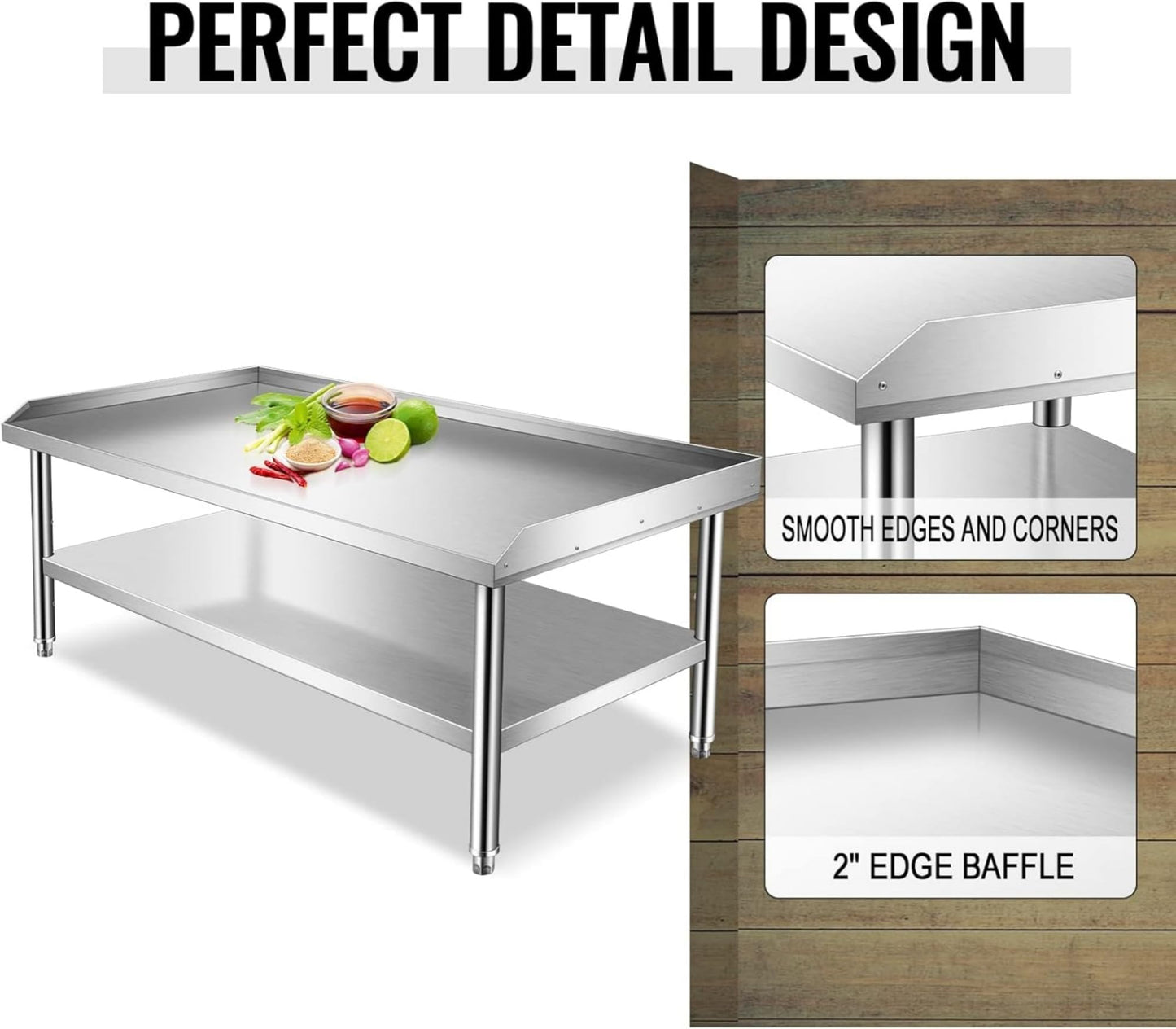 Equipment Grill Stand Table 60 x 30 inch, Heavy Duty Stainless Steel Griddle Stand Table with Undershelf, Equipment Stand for Kitchen, Bar, Restaurant, Home and Hotel