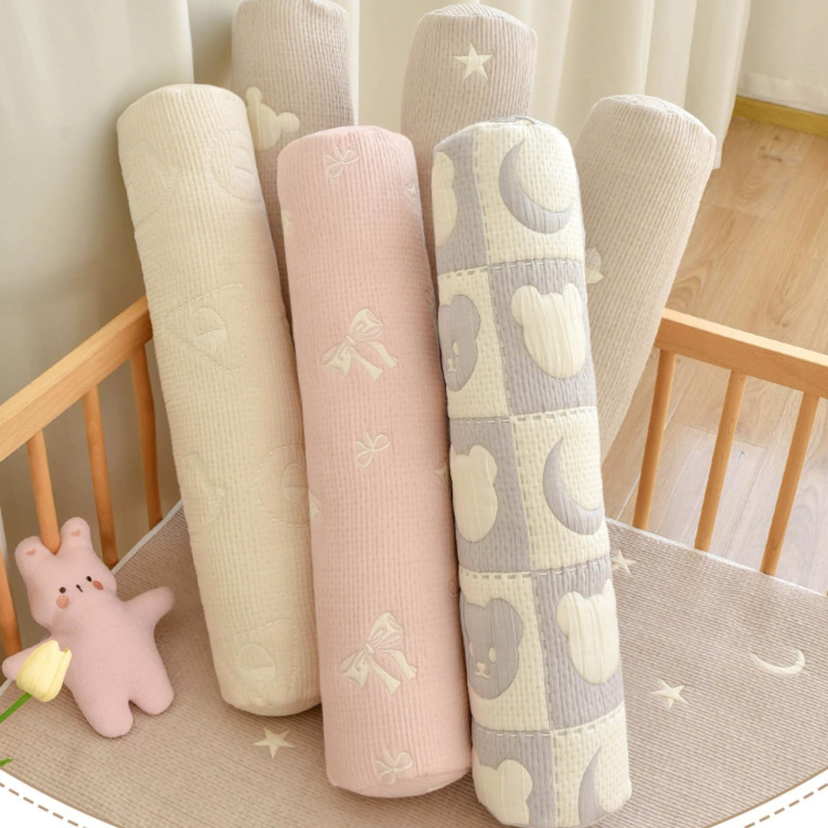 TUSUO 100% Cotton Body Roll Pillow for Kids, Long Pillows Collision Guard Animal Pillow with Removable Insert Home Decor (White, 60cm/24in)