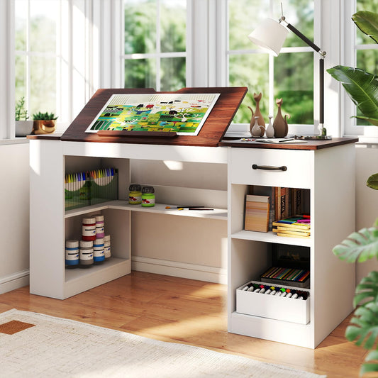 Verano Garden 55.1" Drafting Table, Craft Art Table, Computer Desk, White