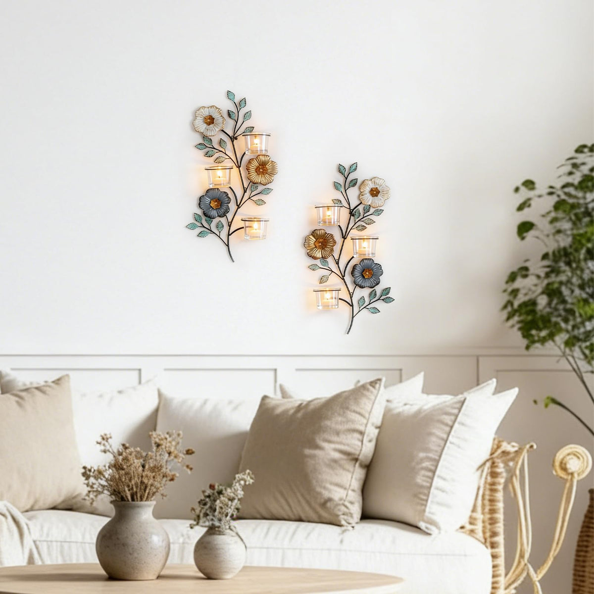 Sziqiqi Candle Sconces Wall Decor: Wall Candle Holder with 6 Tealight Glass