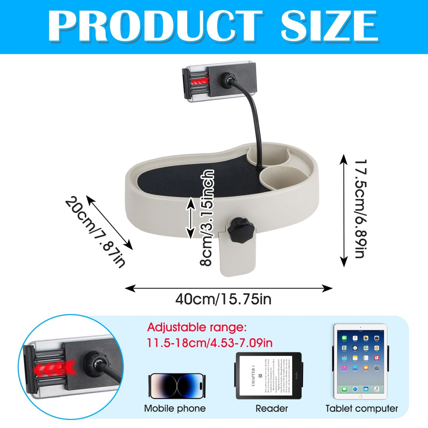 Hot Tub Table Tray with Adjustable Phone Holder, Nonslip Bathtub Table Tray Between 2.4-7.4" Hot Tub Accessories for Adults with 2 Cup Holders, Clip-on Pool Side Table for Above Ground Bathtub (Beige)