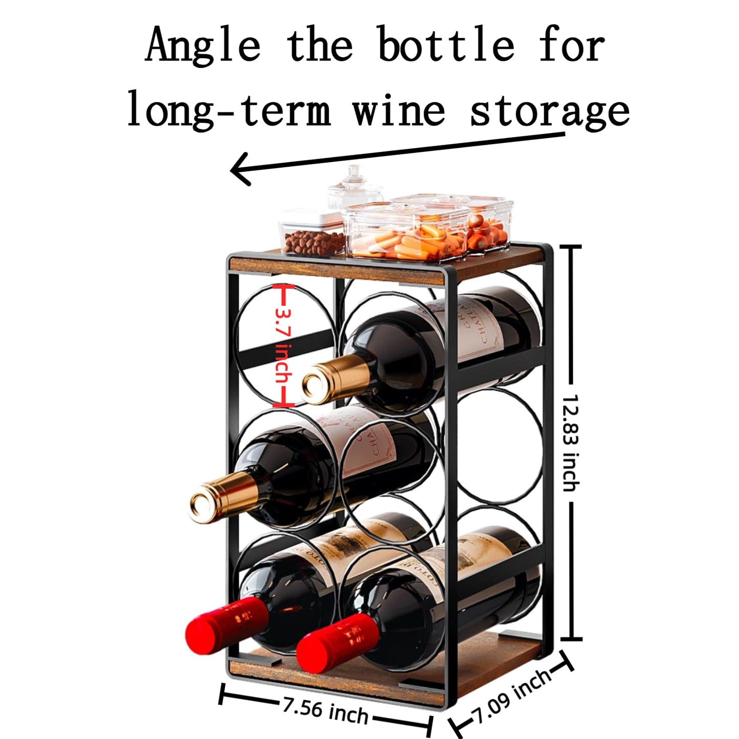 Dazioter Wood Countertop Wine Rack No Need Assembly 6 Bottles Black + Rustic Brown