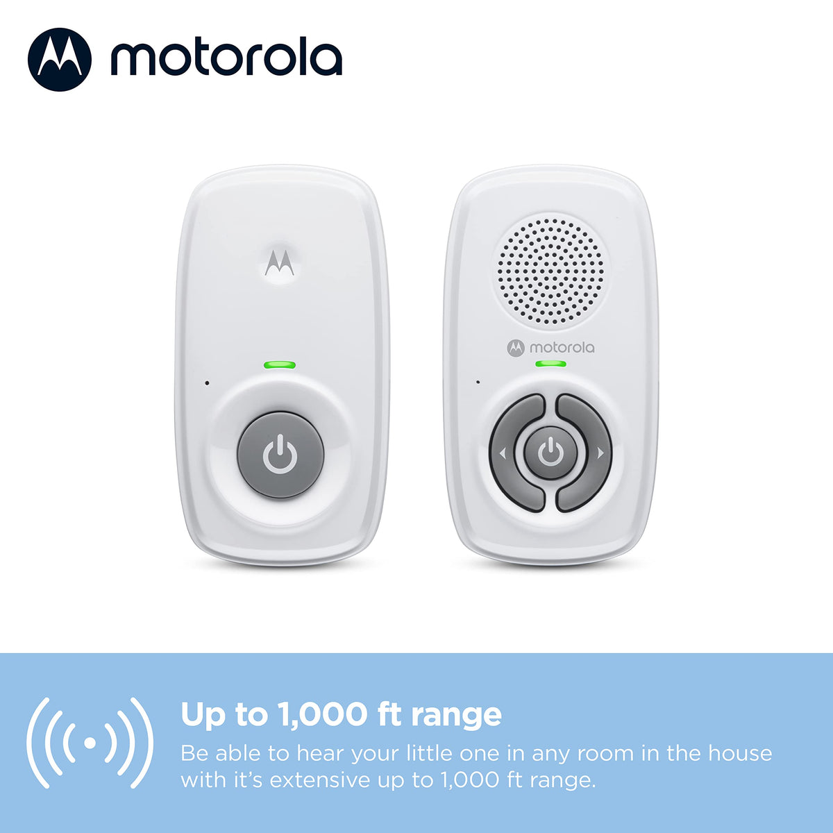 Motorola Nursery Audio Baby Monitor, No WiFi, Long Range 1000 ft, Volume Control, DECT Private Connection, Cry Detection, Portable Battery Parent Unit, Ideal for Safe Monitoring, No App, AM21