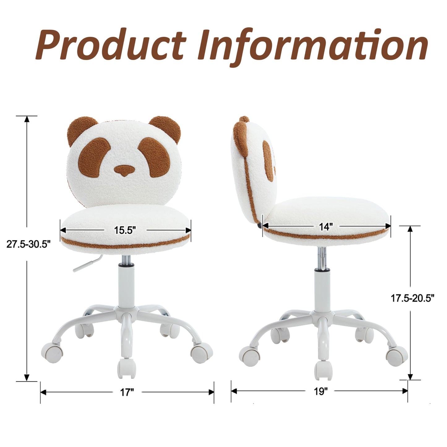 DAYAOUTDOOR Kids Desk Chairs Panda, Desk Chair Comfy for 8-12, Kids Computer Chairs with Wheels, Kid Furniture for Bedroom, Cute Fluffy Office Chairs, Adjustable Ergonomic Study Chair, Brown