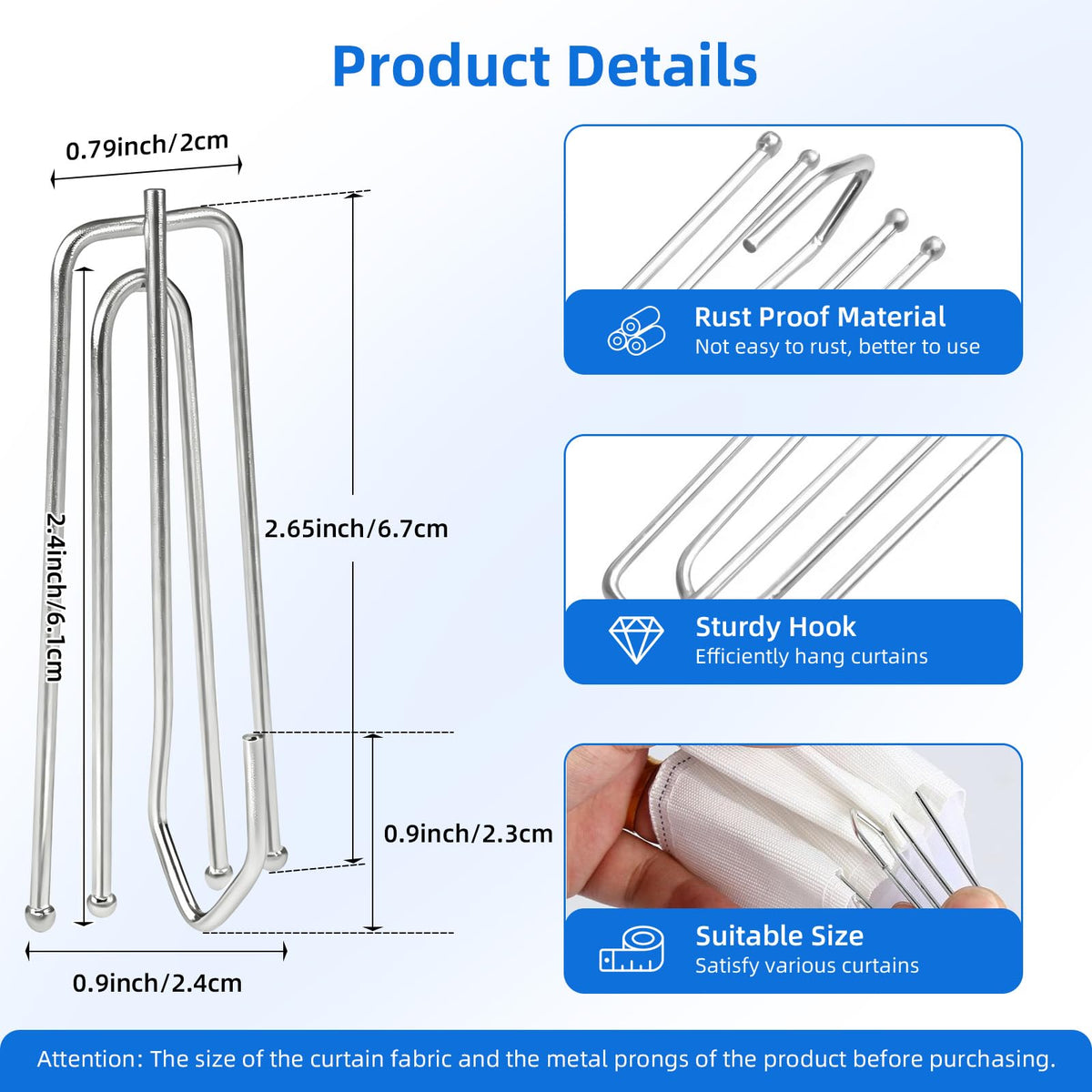 60 Pcs Stainless Steel Curtain Pleat Hook 4 Prongs Pinch Pleat Hooks Curtain Hooks for Drapes Drapery Pins Curtain Clips Traverse Pleater for Window Door Bathroom Curtain Living Room (2.91 Inch)