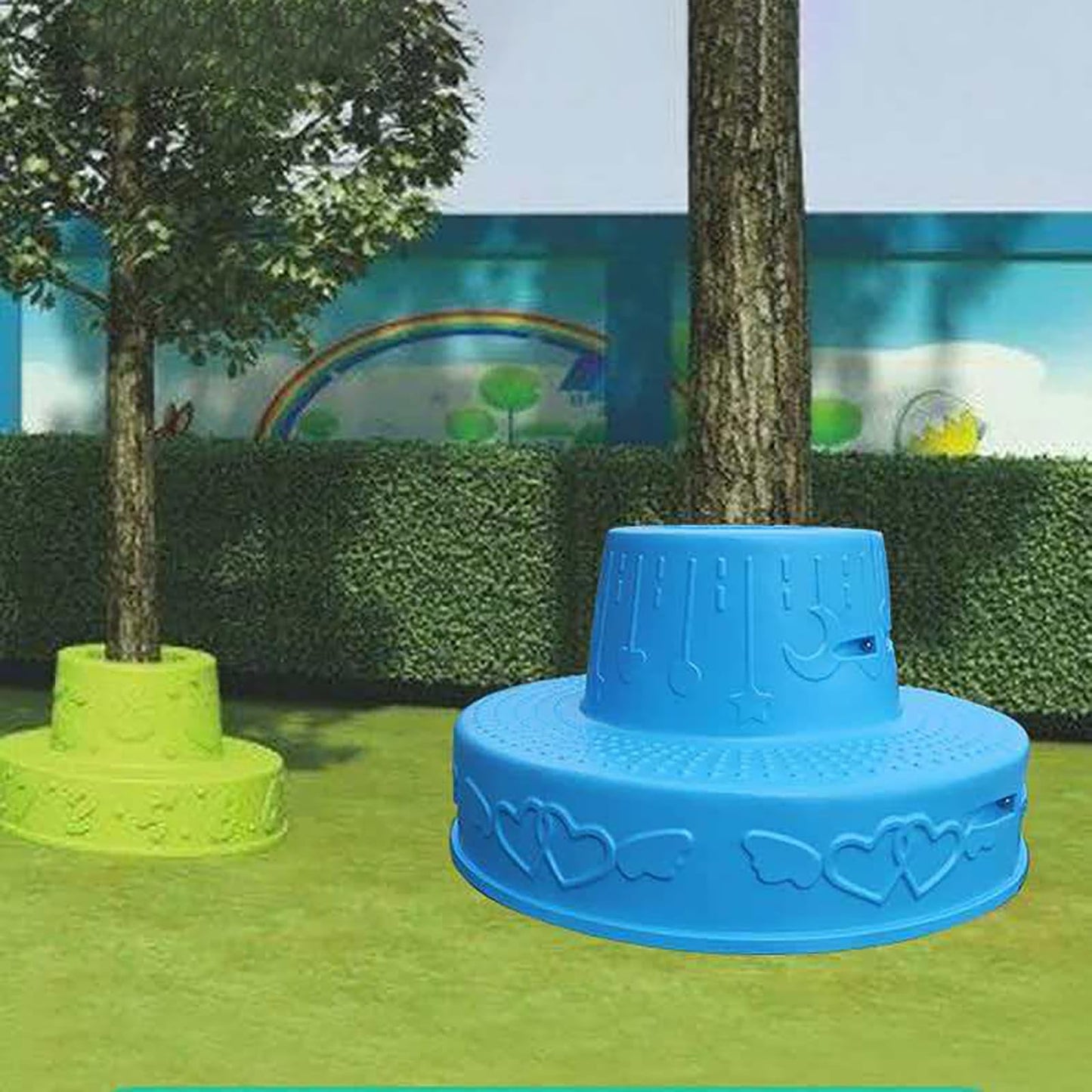 JOSOGO Modular Kids Outdoor Bench, Plastic Semicircle Tree Wrap Seating for Toddler Playground, Weather Resistant Circle Garden Stool for Daycare Preschool Backyard