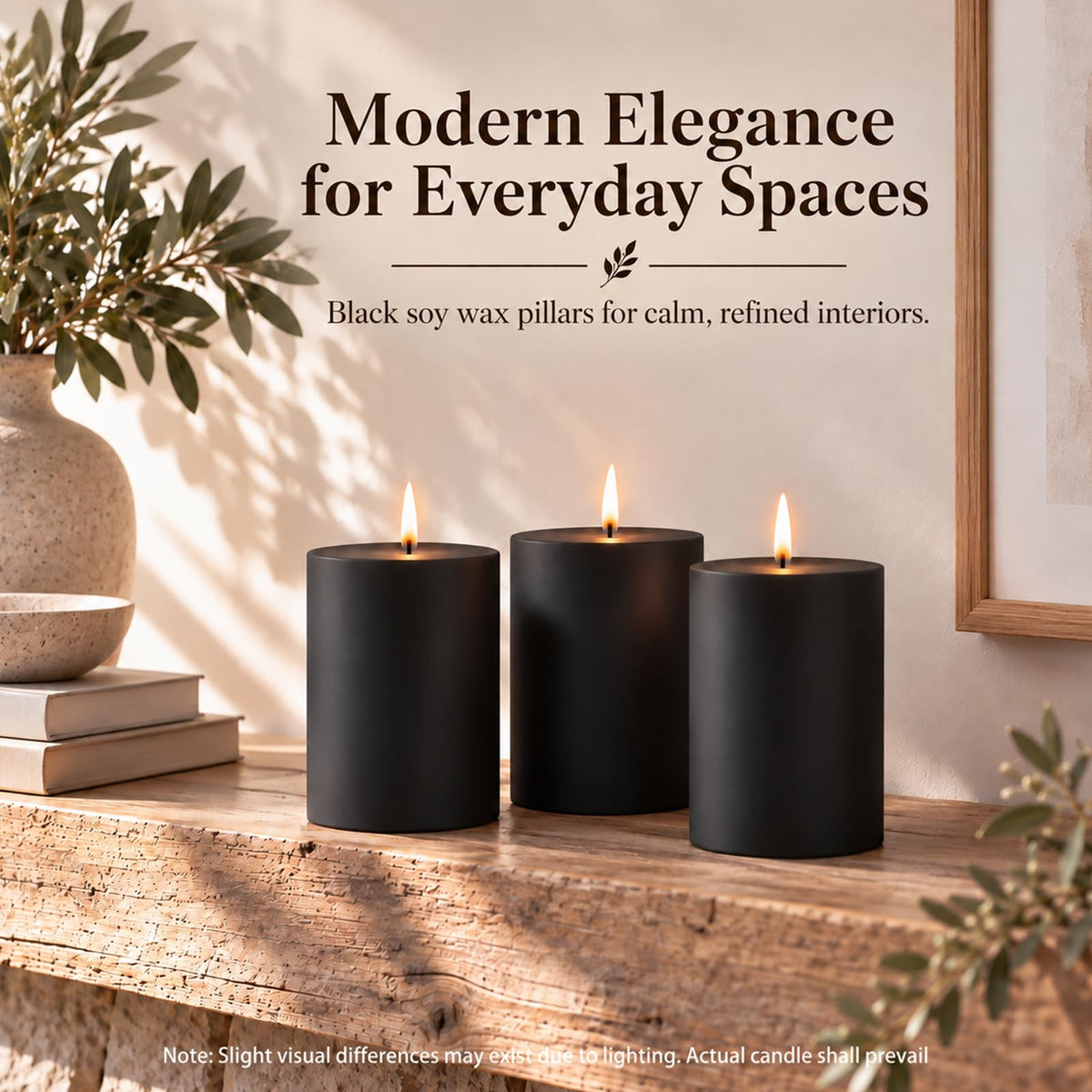 Black Soy Pillar Candles for Halloween, 3x4 Inch Unscented Candles, 3 Pack
