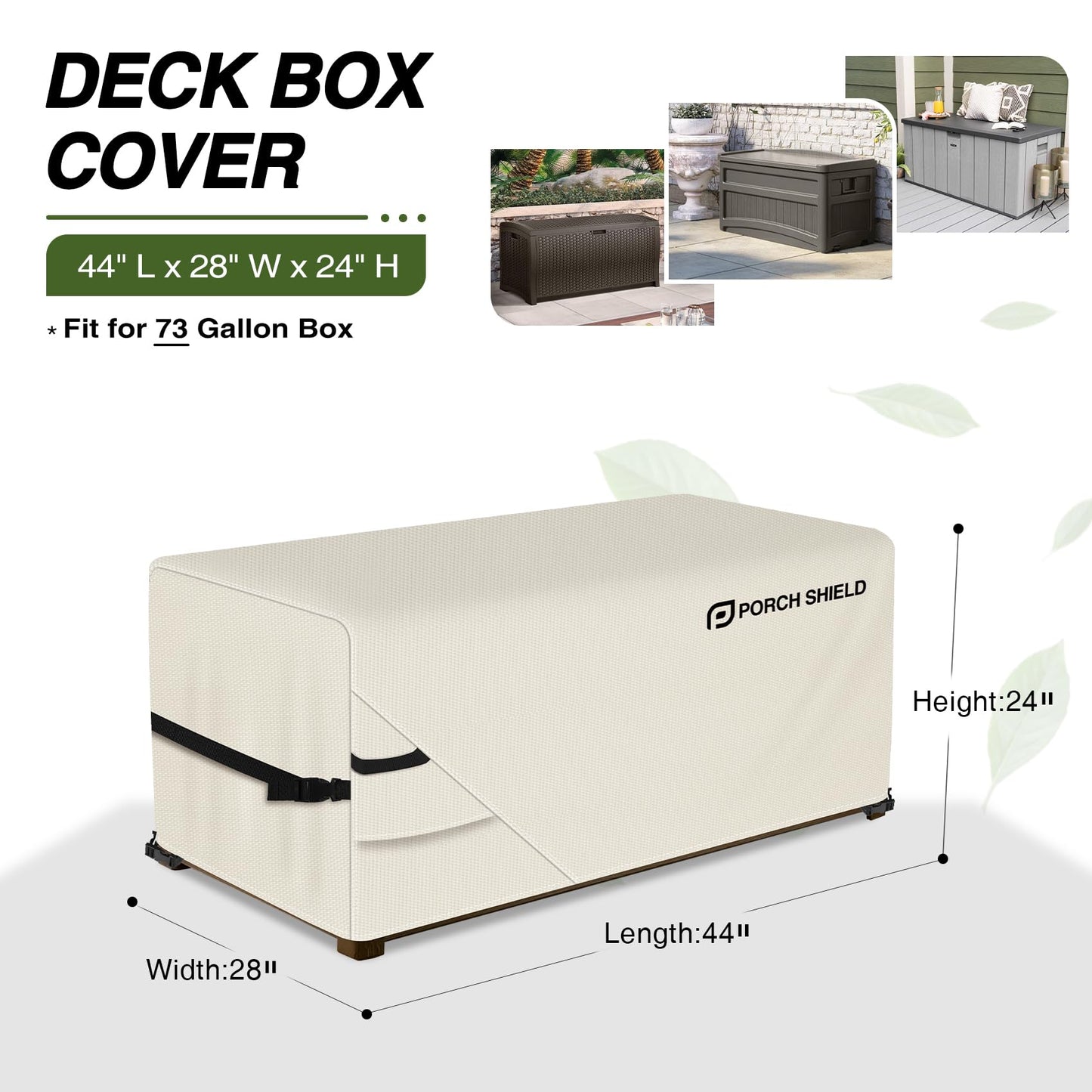 Porch Shield Patio Deck Box Storage Cover - 600D Outdoor Waterproof Cover for 73 Gallon Box Tear Resistant Rectangular Fire Pit Table Covers 44 x 28 x 24 inch Beige