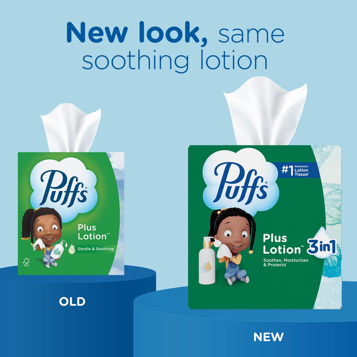 Puffs Facial Tissues Plus Lotion, 8 Family Rectangle Boxes, 124 Facial Tissues per Box, Allergies and Colds (Packaging May Vary)