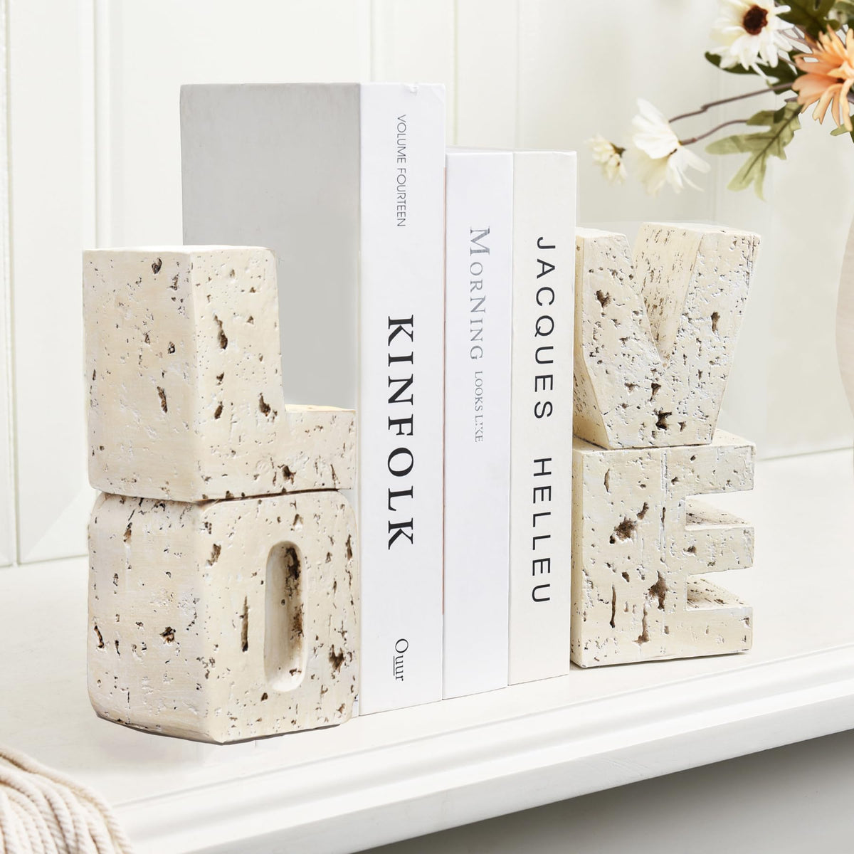 Book Ends Decorative with Love Design,Small Farmhouse Heavy Duty Bookends