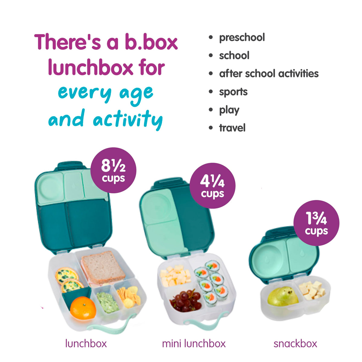 b.box Mini Lunch Box, Snack Containers for Kids, Lunch Box Kids, 4.25 Cup