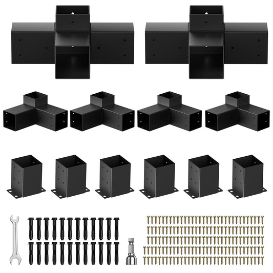 Pergola Kit, Heavy Duty Pergola Brackets for 4"x 4" (Actual 3.5" X 3.5") Lumber,DIY Rust-Proof Gazebo Hardware Kits with 3-Way & 4-Way Corner Bracket, Gazebo Brackets Kits for Patio Backyard Outdoor