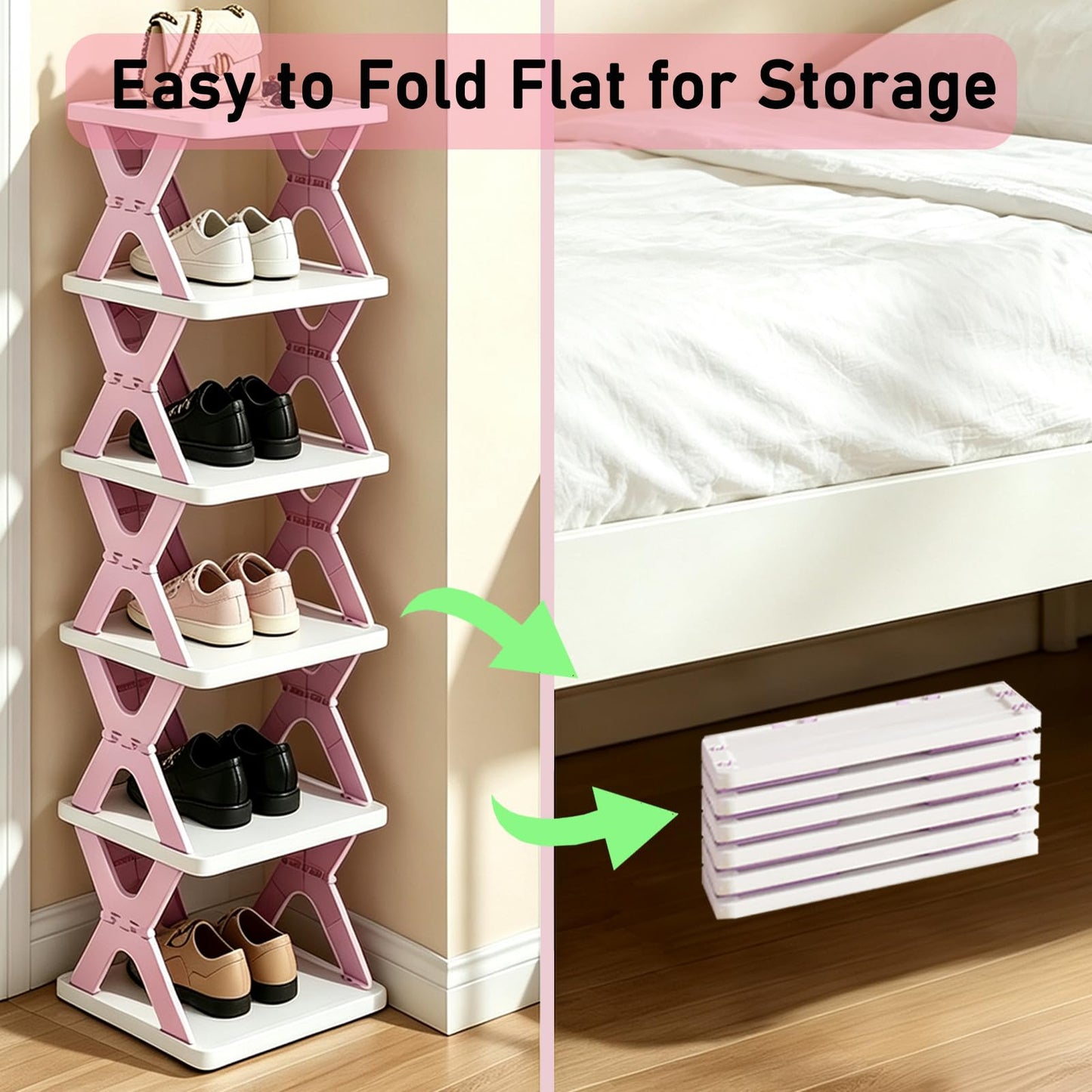 6 Tier Foldable Shoe Rack, Collapsible Vertical Kids Shoe Organizer
