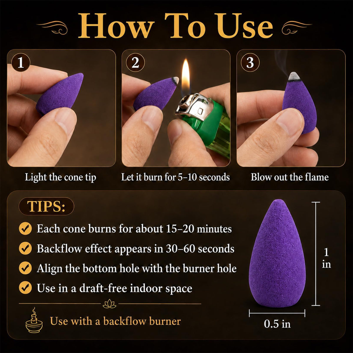 Sukh Backflow Incense Cones - 108 PCS Waterfall Incense Cones