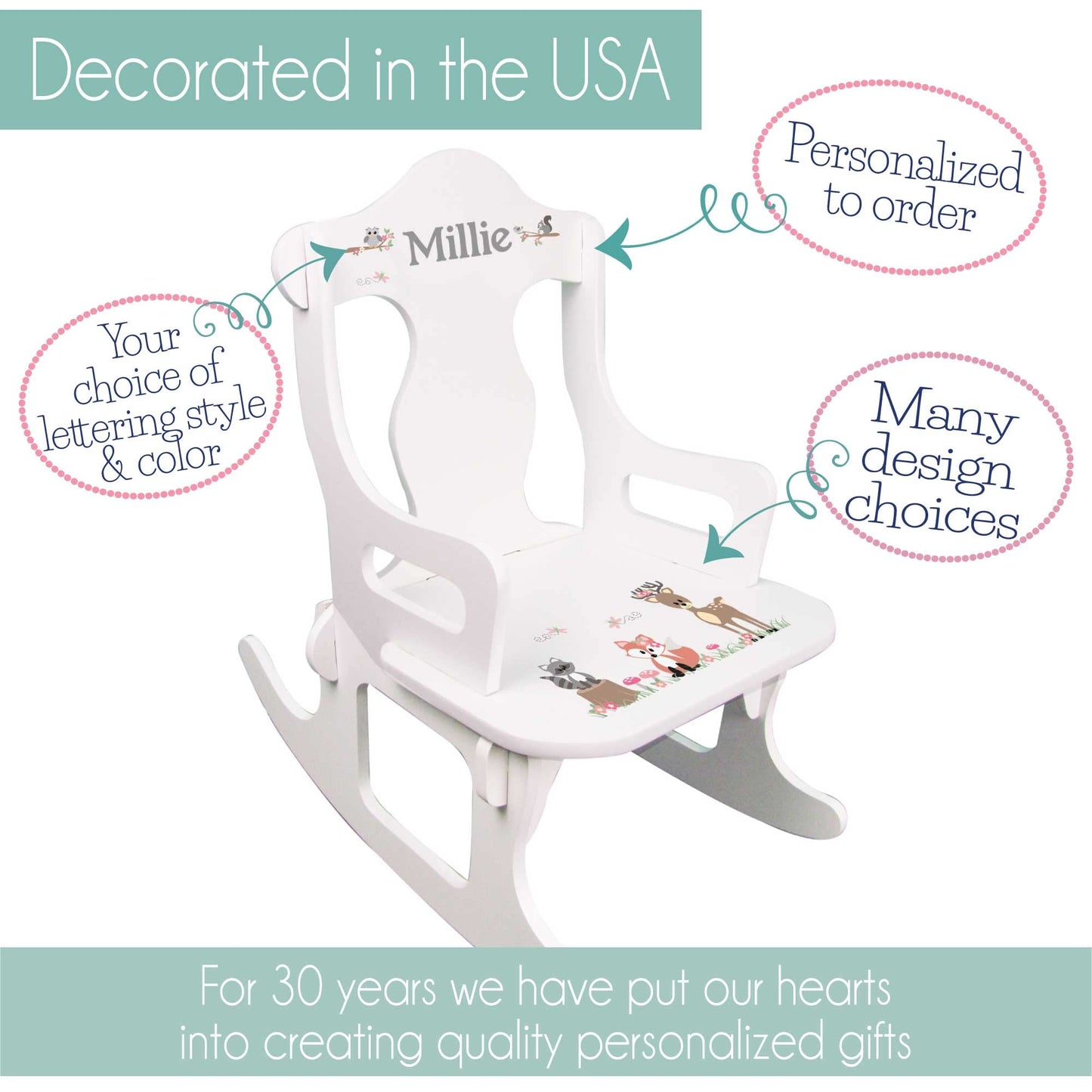 My Bambino Personalized Wooden Rocking Chair for Kids | Toddler Boys Rocking Chair Puzzle Rocker (Woodland) | Custom Name Toddler Chair | Baby Shower & Birthday Gift