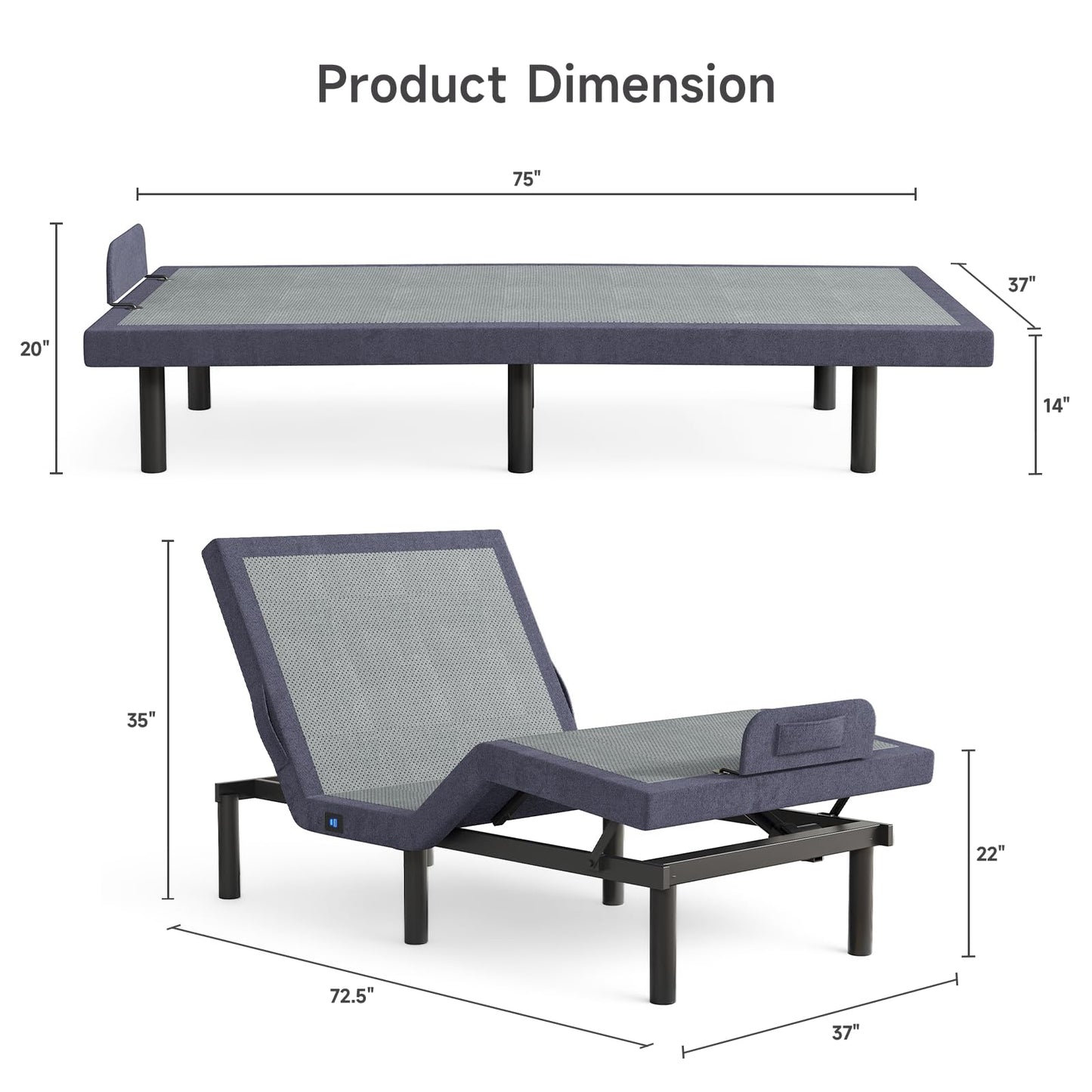 ONBRILL Twin Adjustable Bed Frame with Wireless Remote, Electric Bed Base w/3 Massage Modes, Zero Gravity Bed, Head and Foot Incline, 3 Mins Fast Assembly, 2 USB Ports, Memory Pre-Sets, Anti-Snore