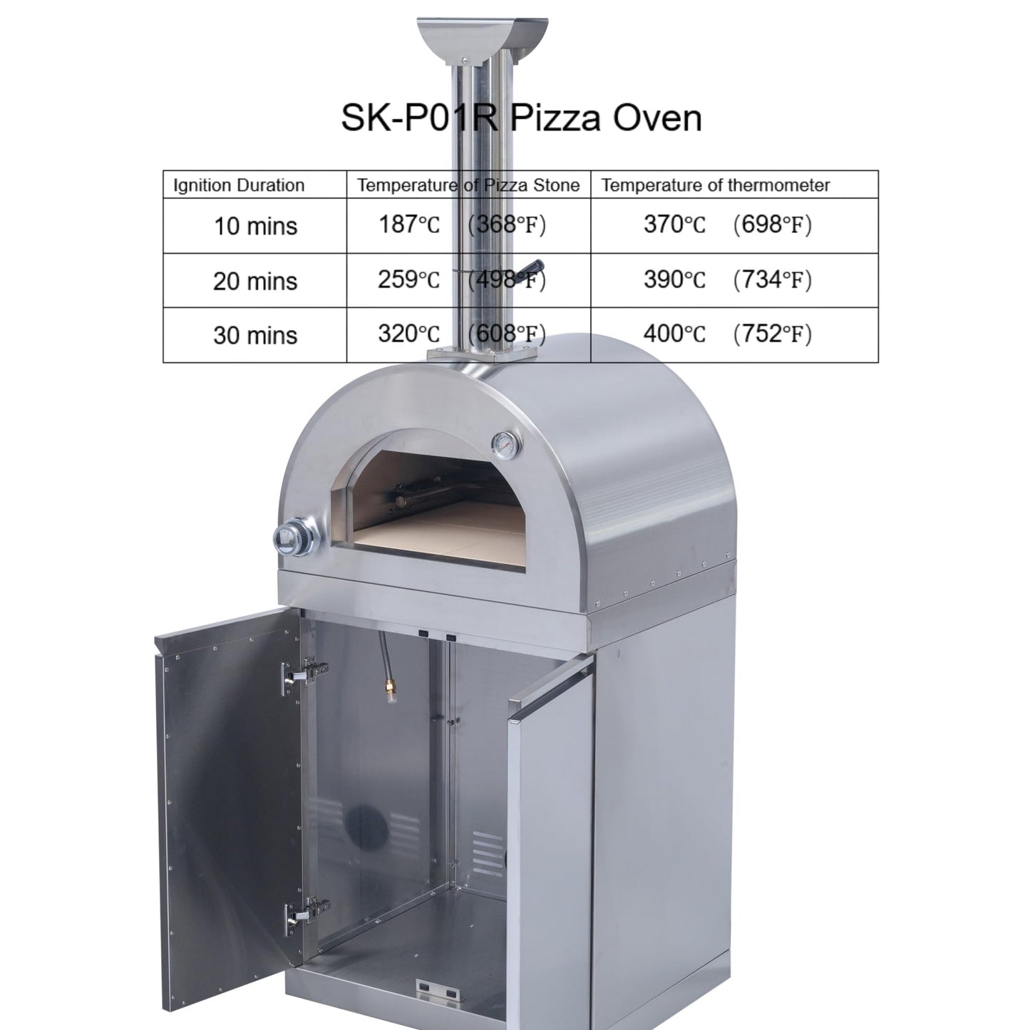 Outdoor Kitchen Island Gas Grill Pizza Oven Refrigerator Granite Countertop Sink Faucet Storage Cabinets Drawers Stainless Steel Barbecue Station Infrared Burner Side Range Warming Rack Gauge (Silver)