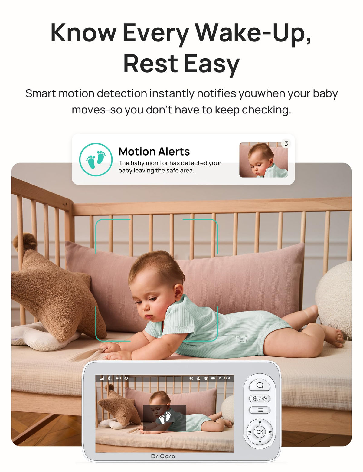 Dr.Care LumiView Plus Smart WiFi Baby Monitor with Clip Mount, 5.5" 1080P