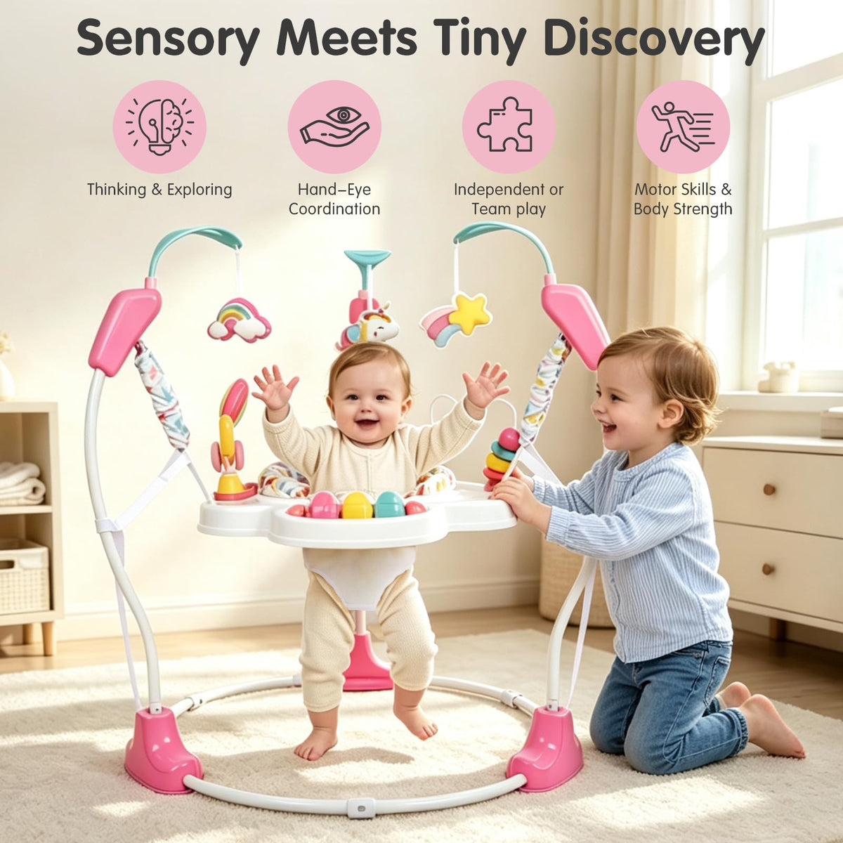 Baby Bouncer Activity Center,3-in-1 Baby Jumper and Play Center Station,6+M