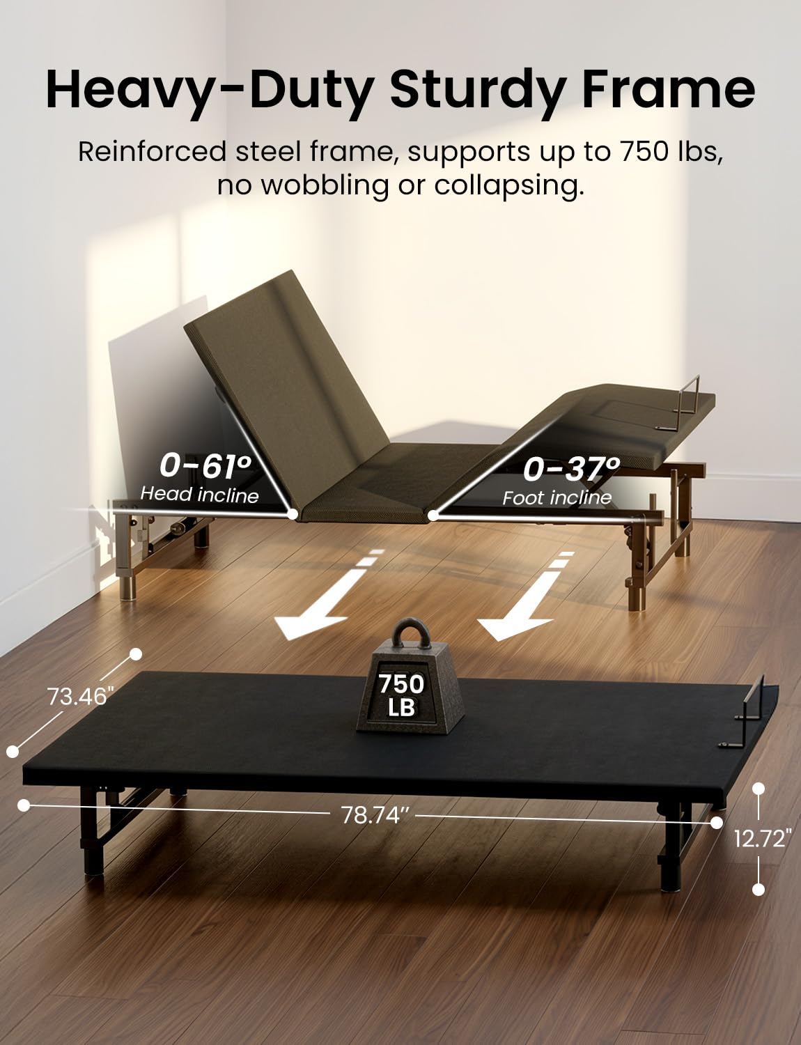 Feetice King Size Adjustable Bed Frame with Wireless Remote, Black