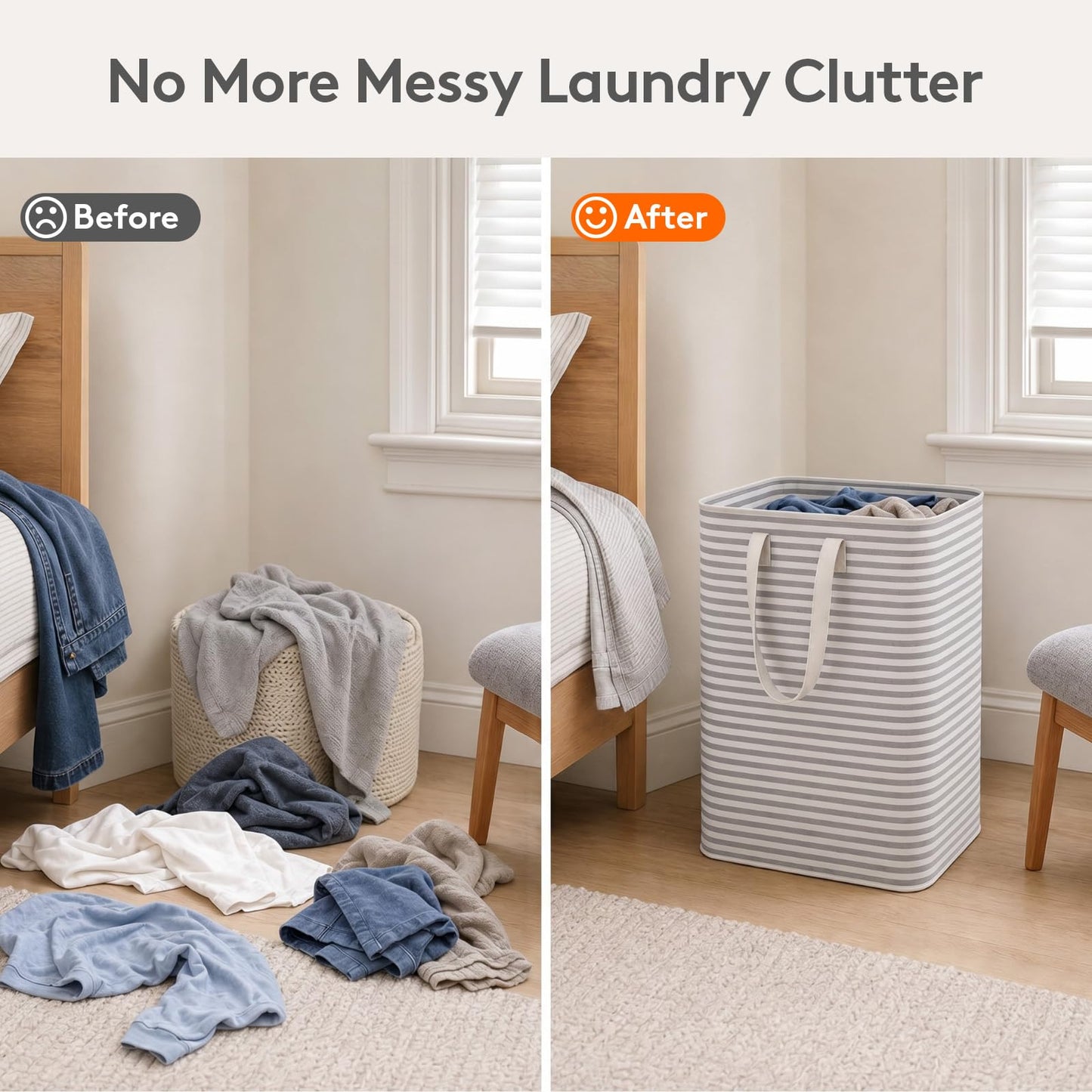 Lifewit 80L Large Laundry Baskets, 2 Pack, Reinforced Handles, Grey