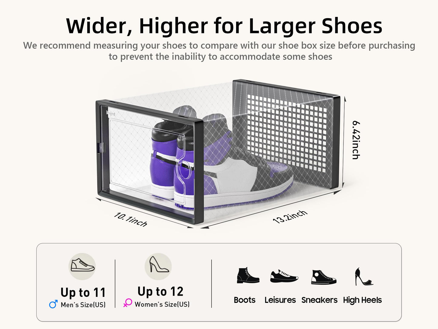 Kuject X-Large Shoe Storage Boxes Organizers Clear Plastic Stackable 12 Pack, Shoe Rack & Holder Substitute, Sneaker Containers, Toy Storage Organizer Bins for Entryway, Closet, Under Bed, Black