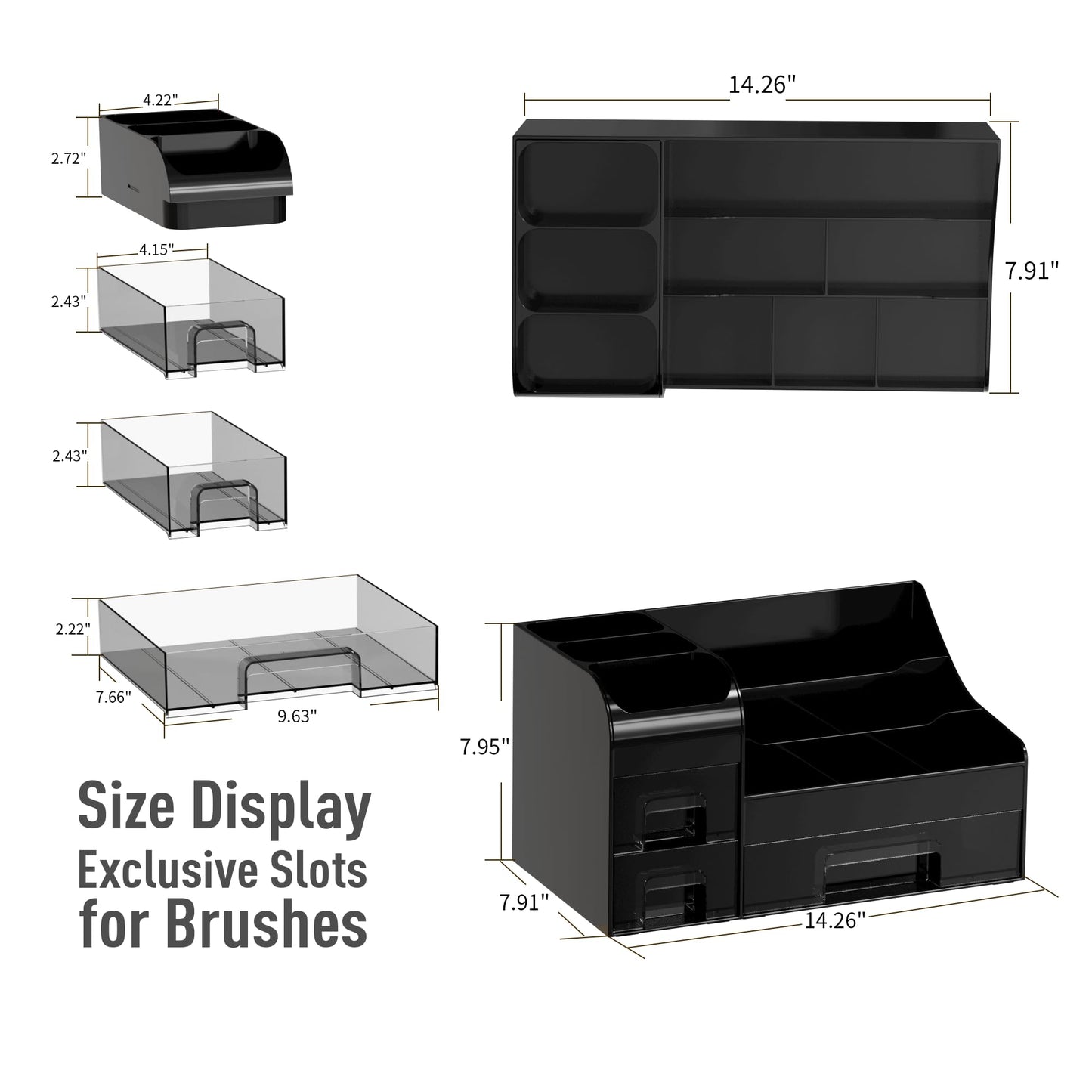 Extra Large Makeup Organizer for Vanity,Countertop Organizer with Drawers and Brush Holder,Men’s Cologne Organizer for Bathroom,Cosmetic Skin Storage for Lipsticks,Nail Polish & Shaving Lotion,Black