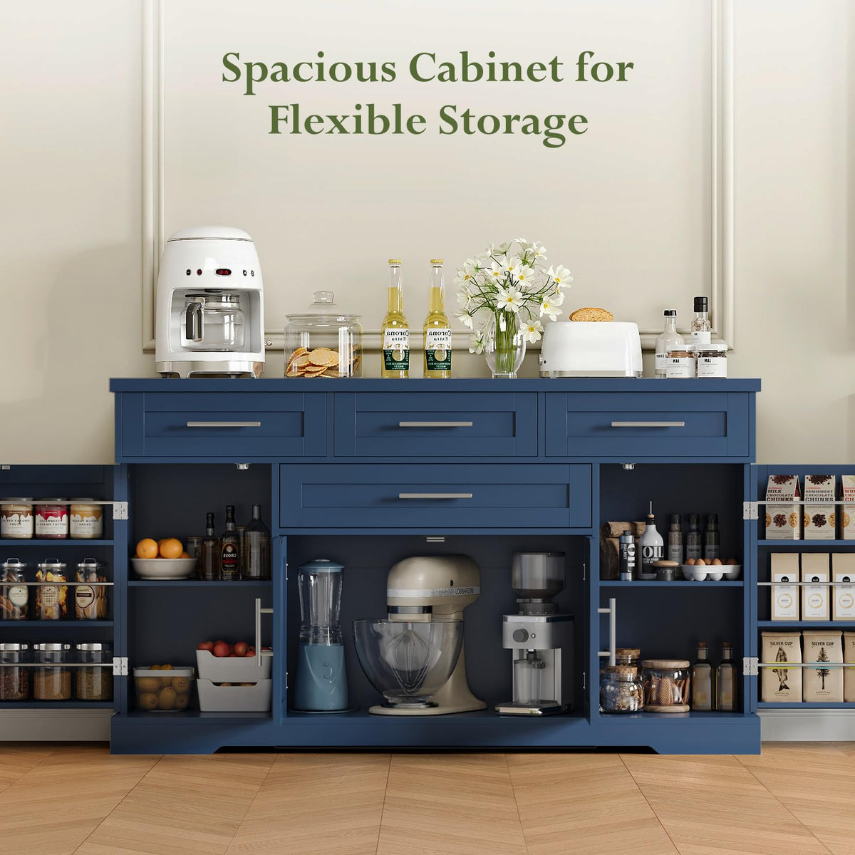 54" Sideboard Cabinet, Kitchen Buffet Cabinet with Storage, Blue