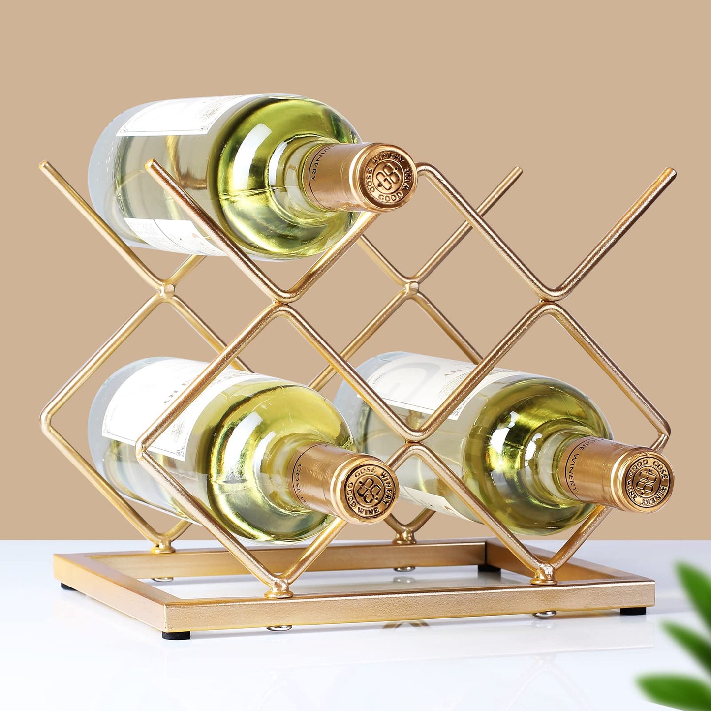 Drincarier Countertop Wine Rack - 5 Bottle Freestanding Modern Gold Metal Small Wine Rack - Tabletop Wine Holder Stand for Cabinet, Pantry, Wine Bottle Storage…