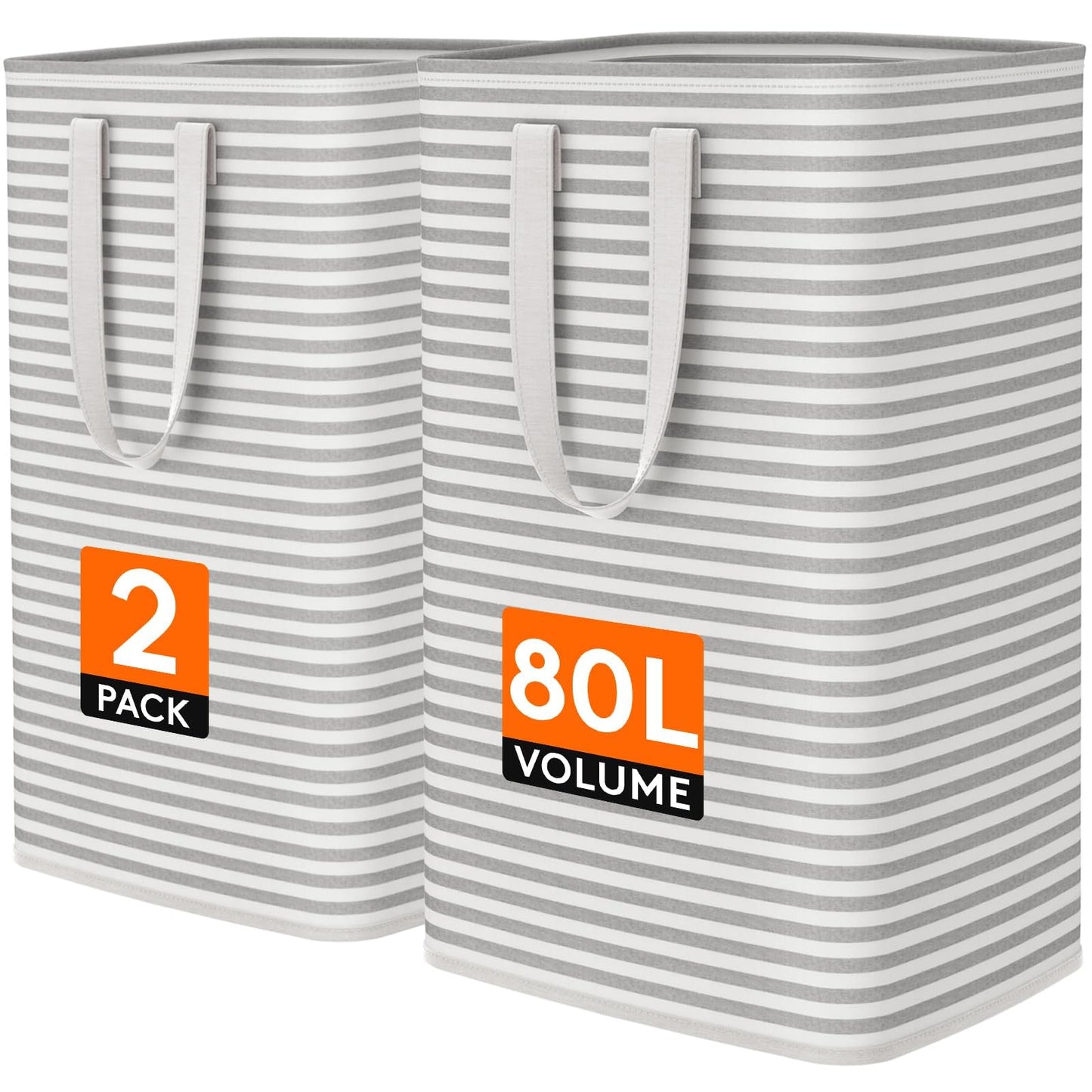 Lifewit 80L Large Laundry Baskets, 2 Pack, Reinforced Handles, Grey