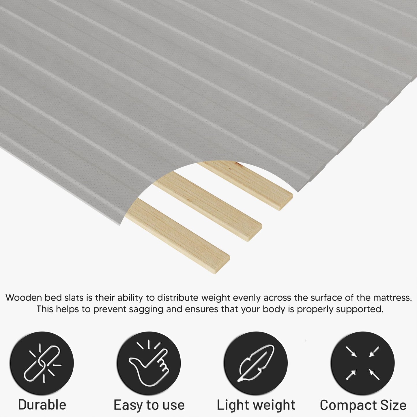Greaton, 0.75-Inch Heavy Duty Horizontal Wooden Bunkie Board/Bed Slats, 78" x 60", Grey