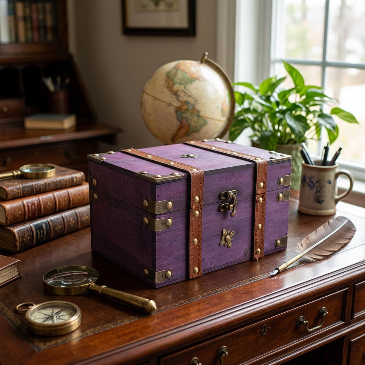 Vintage Treasure Chest Box, Wooden Jewelry Storage Organizer, 8.5x6x5in