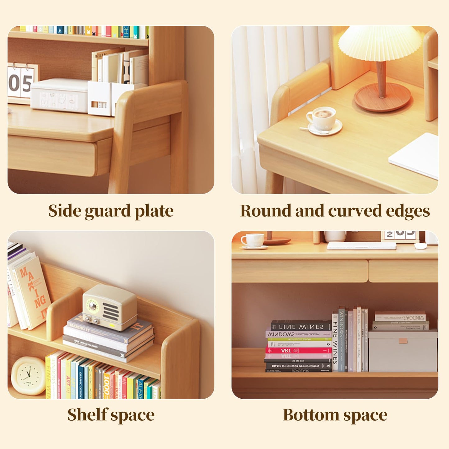 BHDJSE Kids Desk Wooden Childrens Study Desk with Bookshelf＆Two Drawers, Adjustable Kids Desk for Study＆Writing＆Computer＆Workstation, Nature