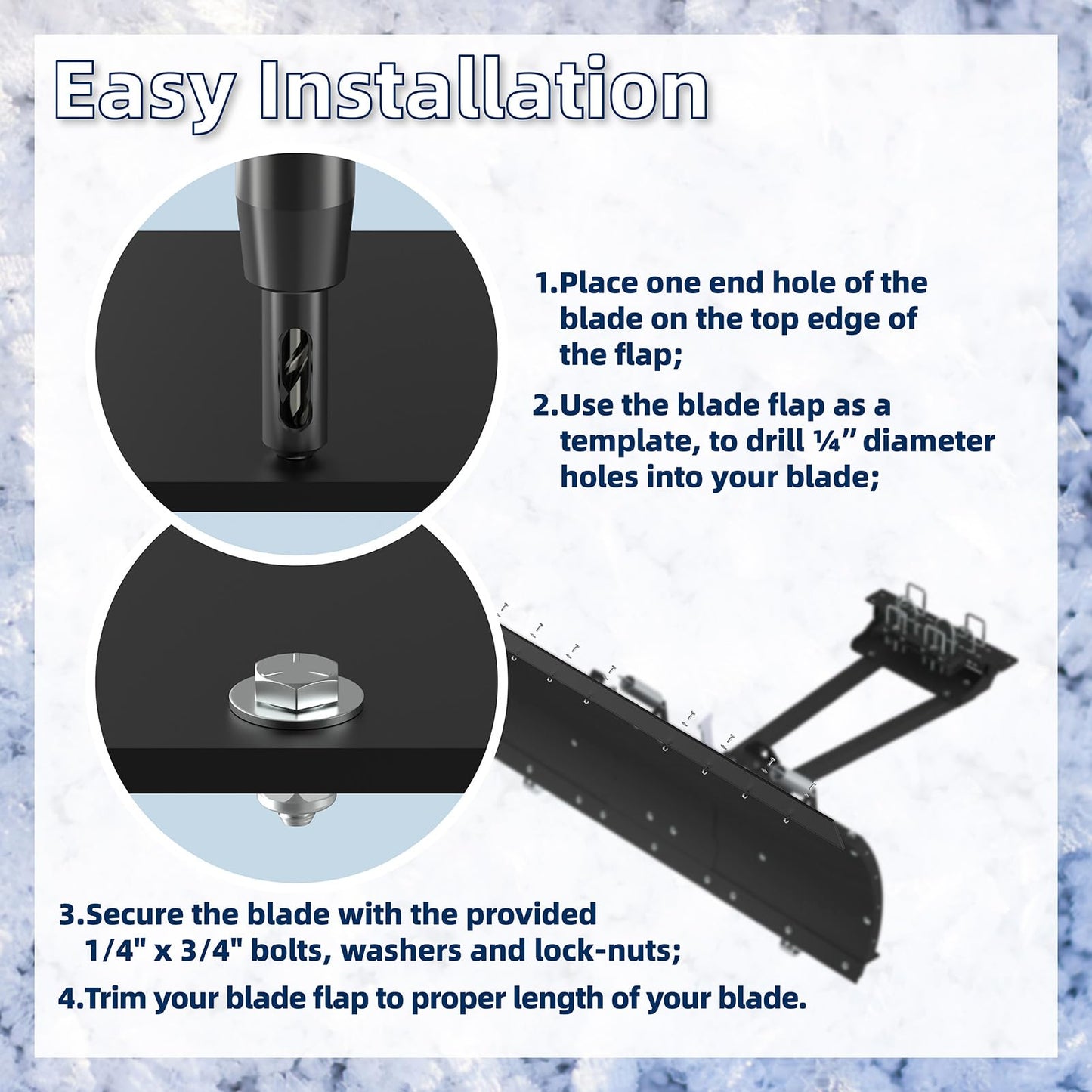 Universal Snow Plow Blade Flap Compatible with Kolpin & Polaris for 48"-72" Blades,72" x 6" x 1/4" Snow Plow Rubber Deflector Edge Fit for ATVs,UTVs,Side-by-Sides and 4-Wheelers,Snow Plow Accessories