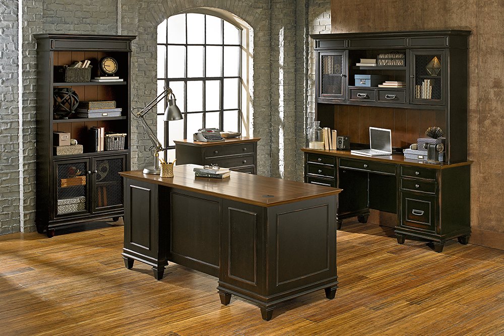 Martin Furniture Hartford Wood Hutch with Wire Mesh Doors Storage Hutch Office Cabinet Black