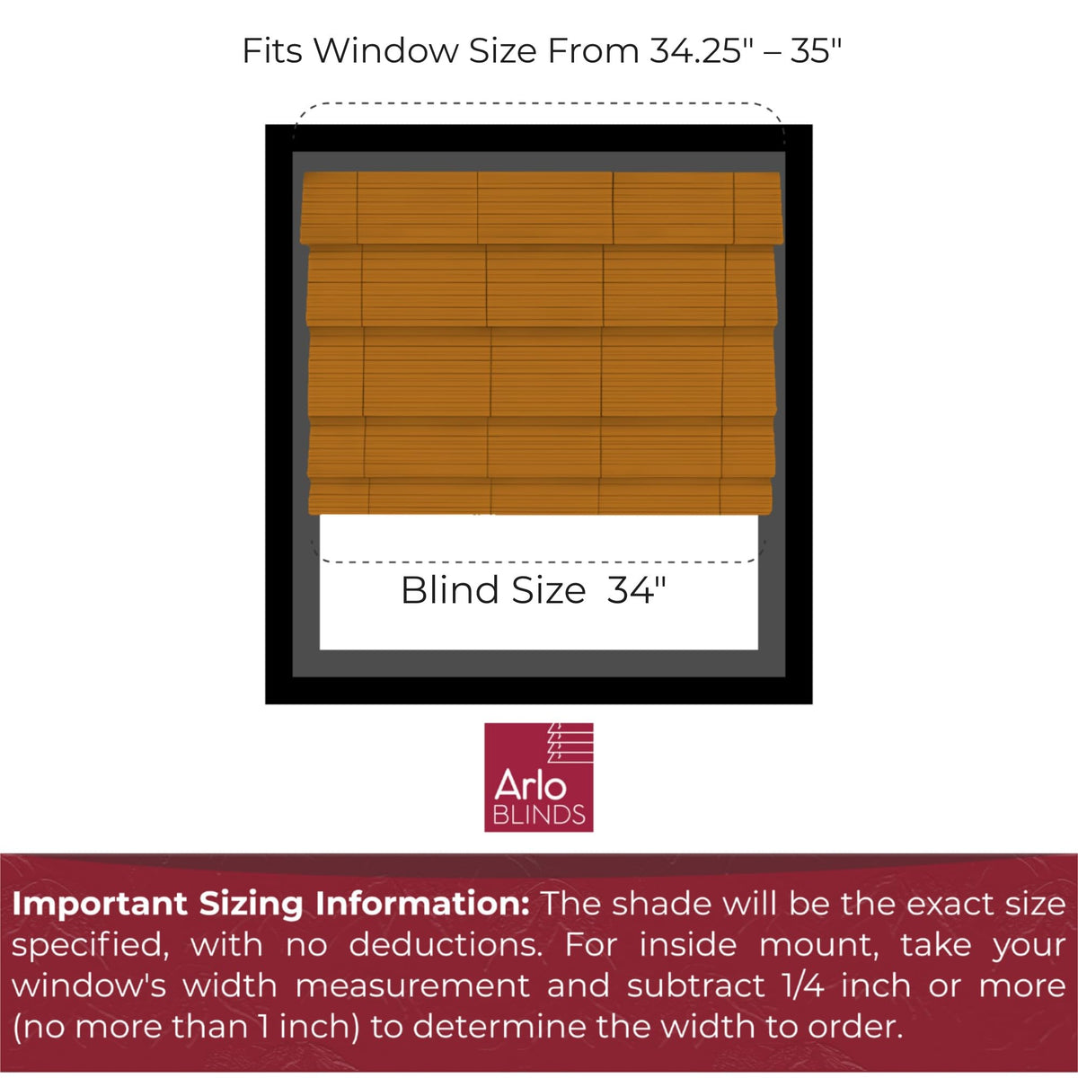 ARLO BLINDS Bamboo Roman Shades w/Valance 34" W x 60" H, Tuscan