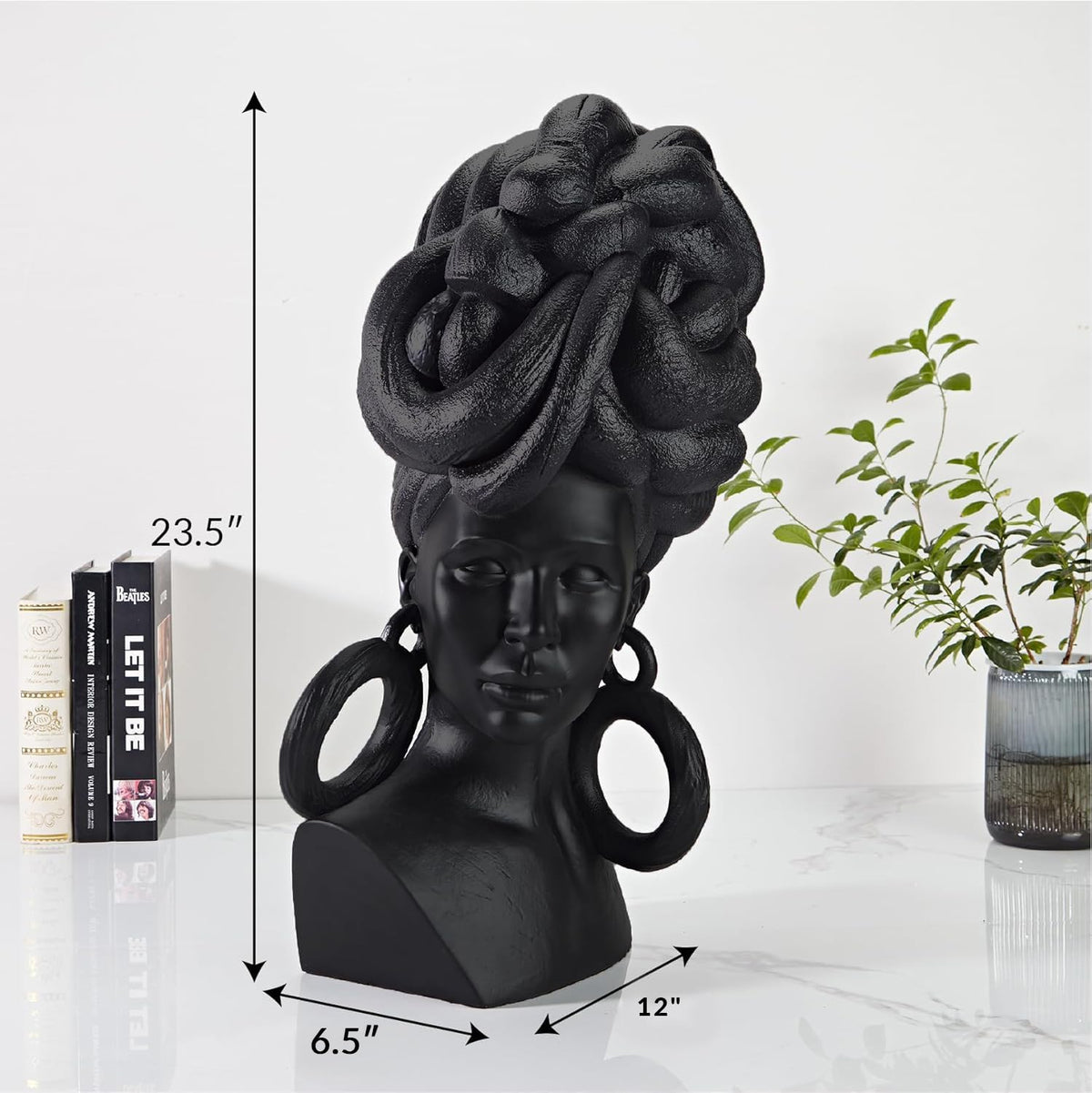 African American Woman Bust Statue – 23.5" Large Decorative Sculpture for Home Decor | Handcrafted Resin Afrocentric Art Piece for Living Room Office Shelf, Unique Black Female Bust Present
