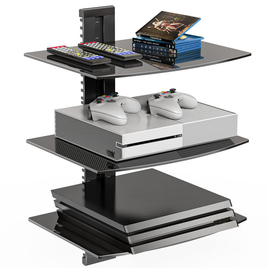 WALI 3 Tier Glass Floating TV Wall Shelf for Projector, DVD Players