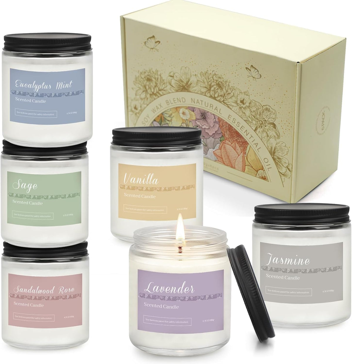 Scented Candles Gift Set for Women, 6-Pack Aromatherapy Candles for Home