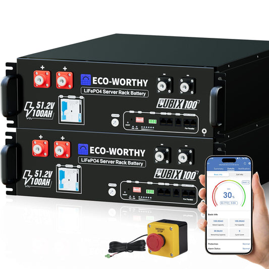 ECO-WORTHY Cubix100 48V 200Ah LiFePO4 Lithium Battery (2 Pack 48V 100AH) w/Bluetooth | UL9540 & UL1973 & CEC Listed | 10.24KWh Server Rack Battery for Solar Energy Storage, Home Backup Power