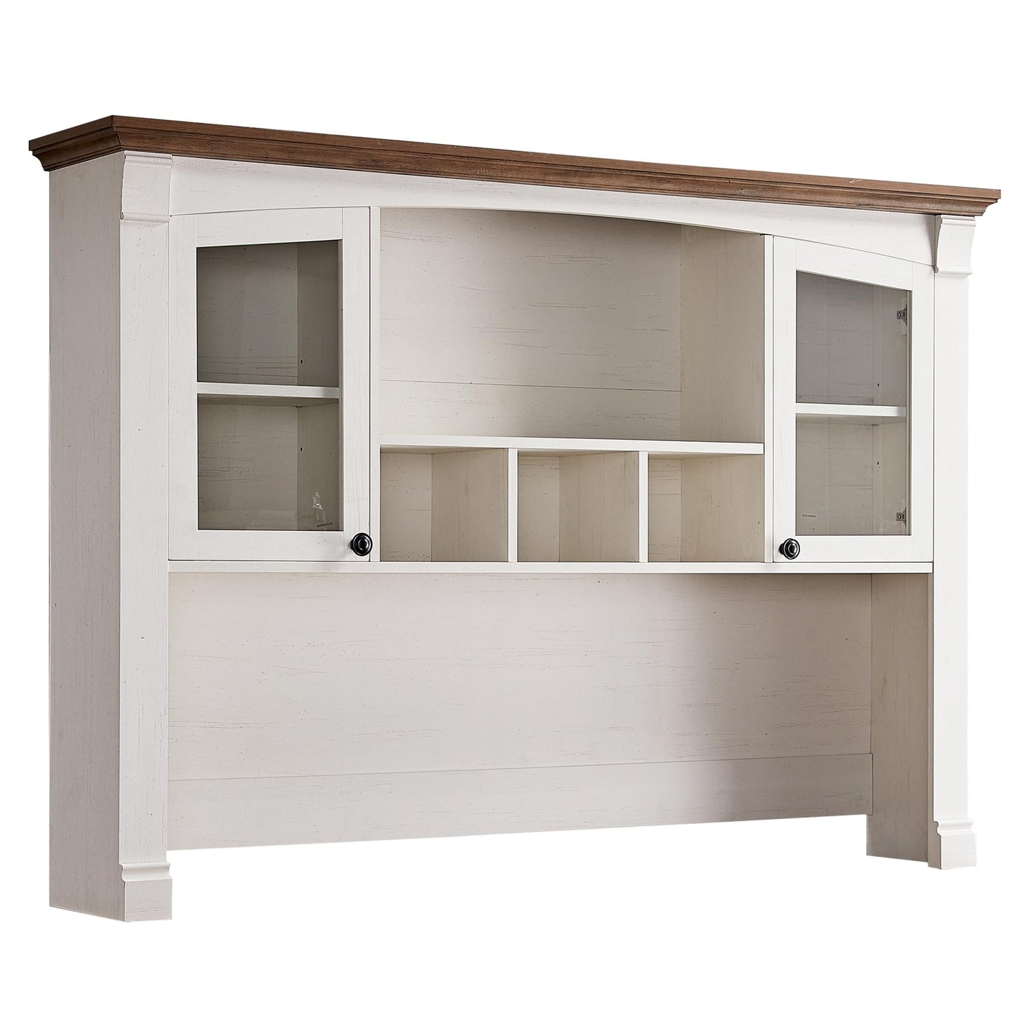 OKD 60" Farmhouse Desk Hutch, Glass Door Storage Cabinet, Antique White