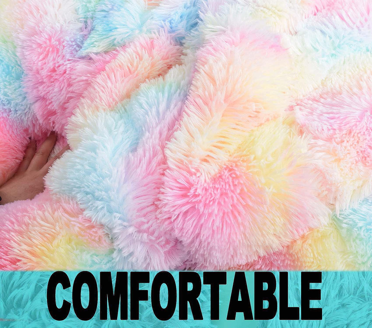 Fluffy Bean Bag Chair for Kids, 2.5FT Round Memory Foam Filled Bean Bag for Teens & Kids, Ultra Soft Faux Fur Fabric Bean Bag Chairs for Playroom, Living Room, Bedroom, Rainbow