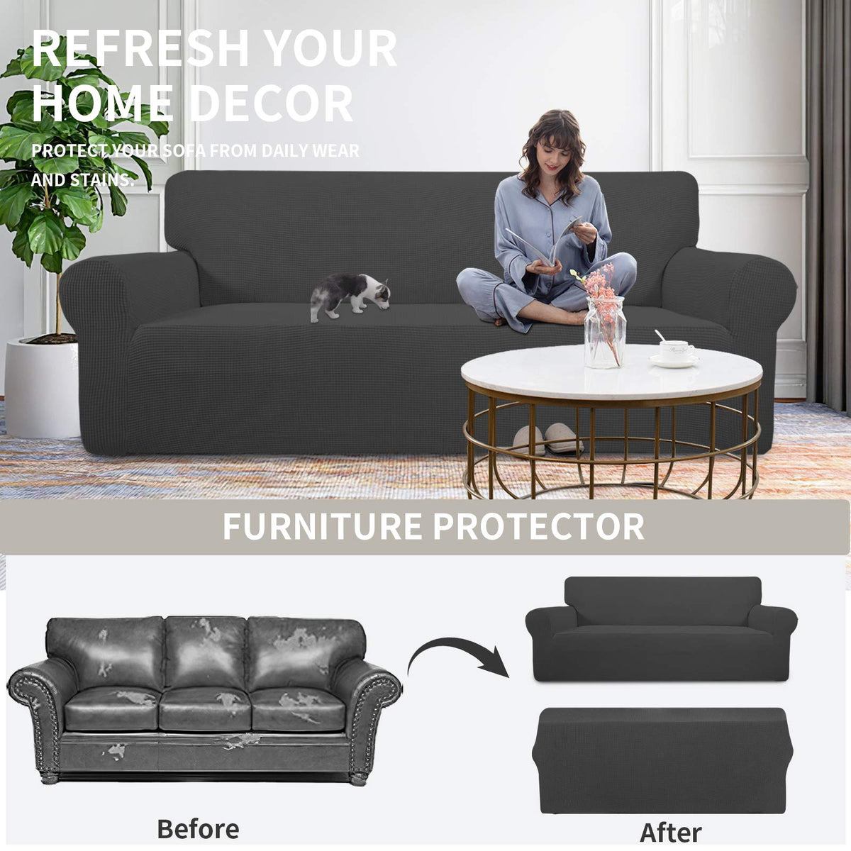 Easy-Going Stretch Loveseat Couch Covers Washable Dark Gray