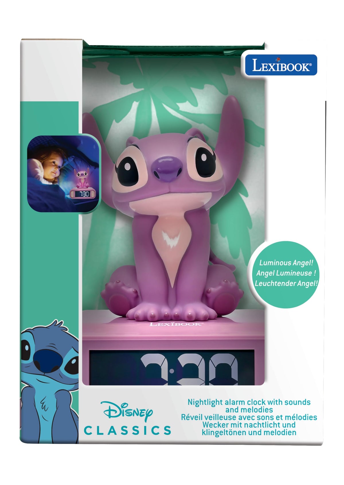 LEXiBOOK, Stitch Angel Nightlight Alarm Clock, RL800D1