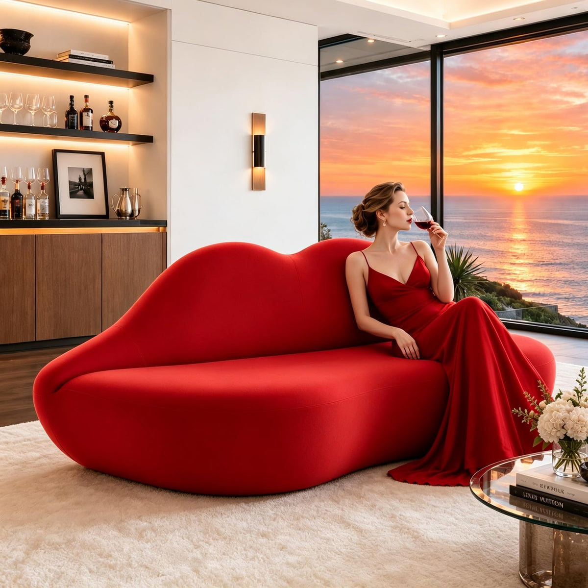woqijia Red Lip Sofa Beauty Salon Clothing Store Rest Area Reception Alien Internet Celebrity Creative Designer Internet Celebrity Couch Architect Settee Living Room