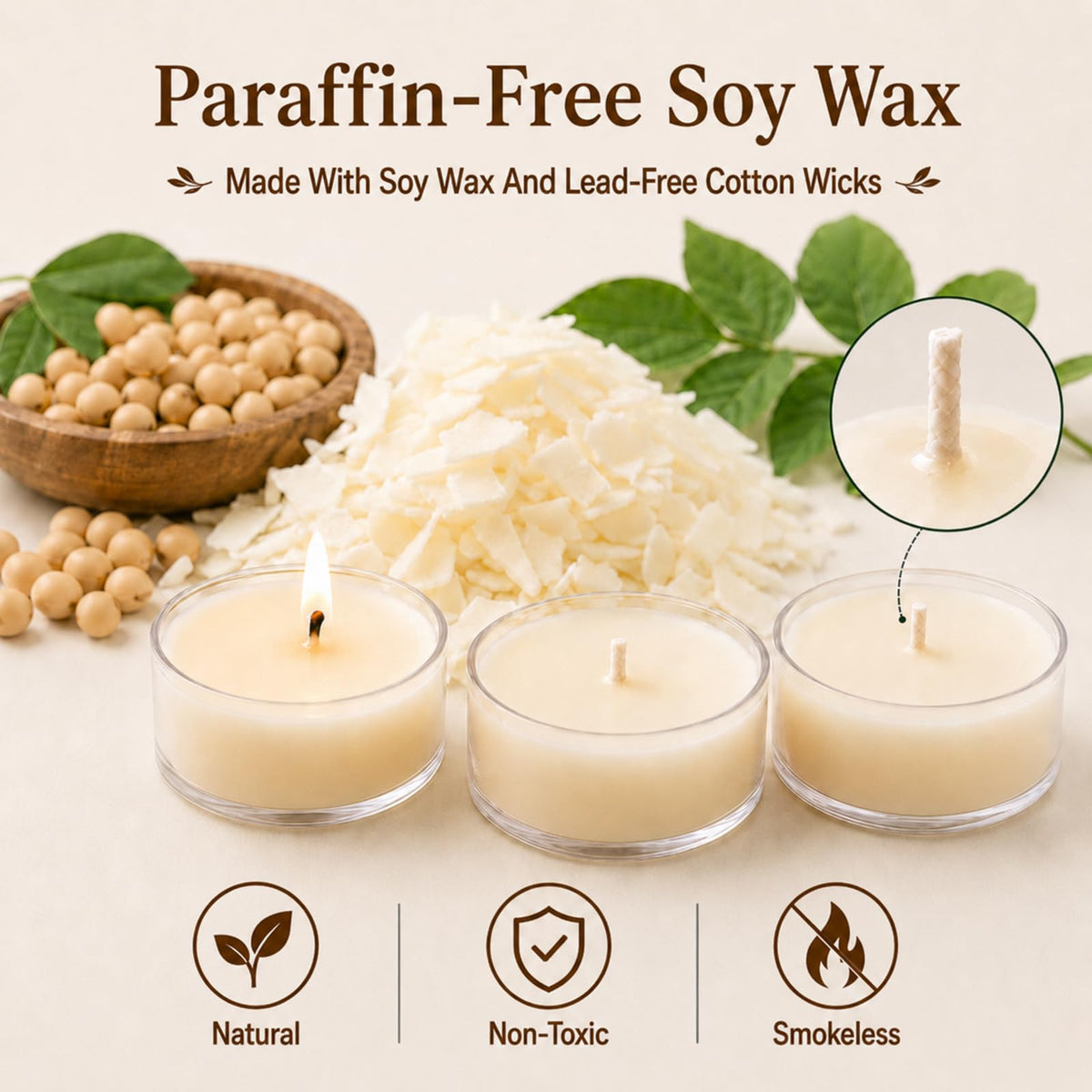 Soy Tealight Candles 50 Pack,6-Hour Unscented Small Votive Candles