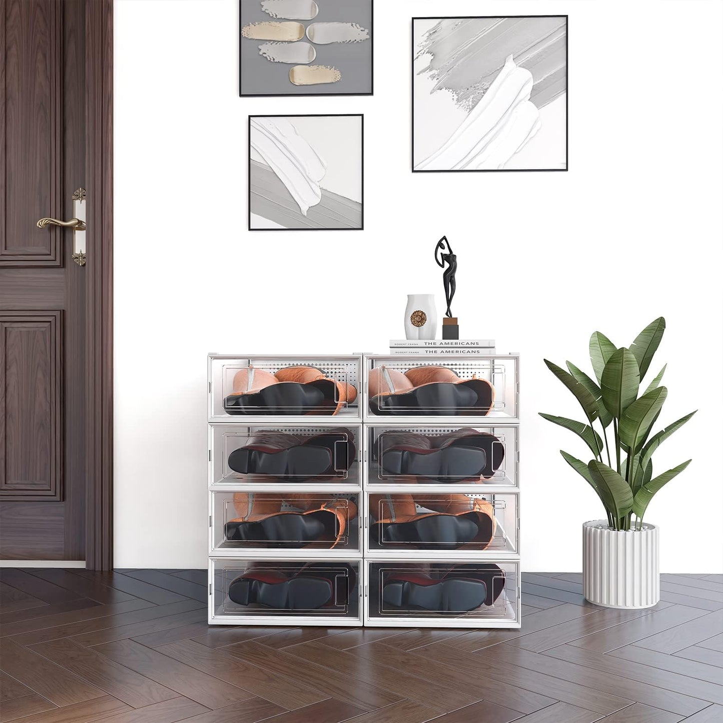 PARANTA 12-Piece Boot and Shoe Storage Box, Stackable Clear Plastic Shoe Box, Space-Saving Shoe Organizer for Boots, Sneakers, and High Heels, Clear