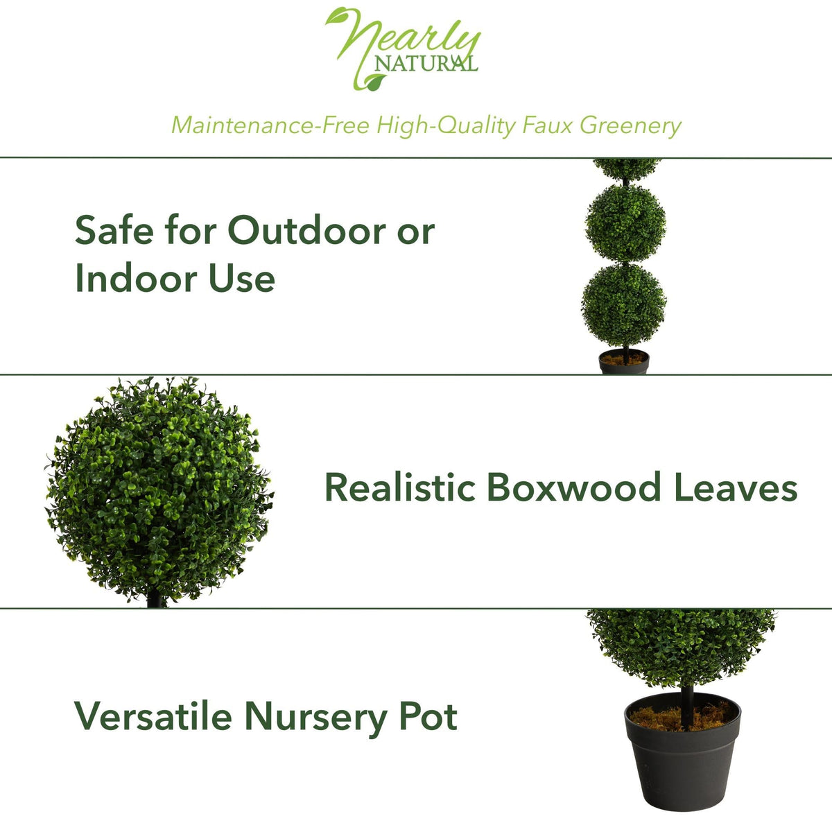 Nearly Natural 36 in Artificial Triple Ball Boxwood Topiary Tree with Pot